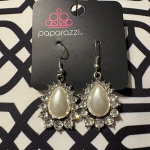 Paparazzi Silver and White Teardrop Earrings